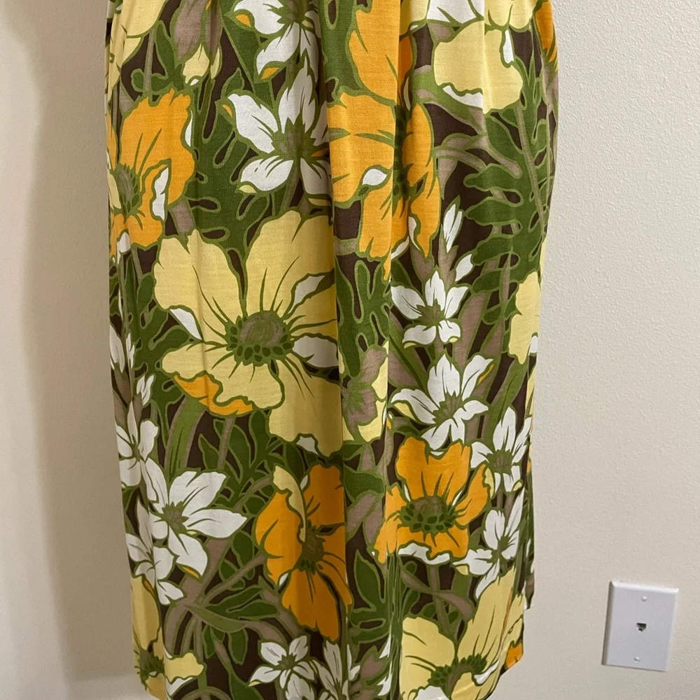New TOMMY BAHAMA Floral Tropical Print Silk Midi Dress Green Yellow Size 16 - Picture 4 of 14